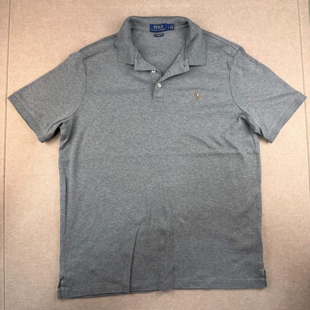 Polo Ralph Lauren Shirt Men's Size L Gray Classic‎ Fit Embroidered Logo Cotton